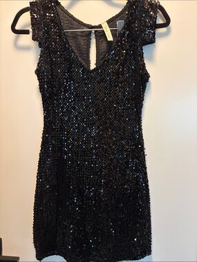 Zara white dress & Lovely Day Black Sequin V-Neck Mini Dress